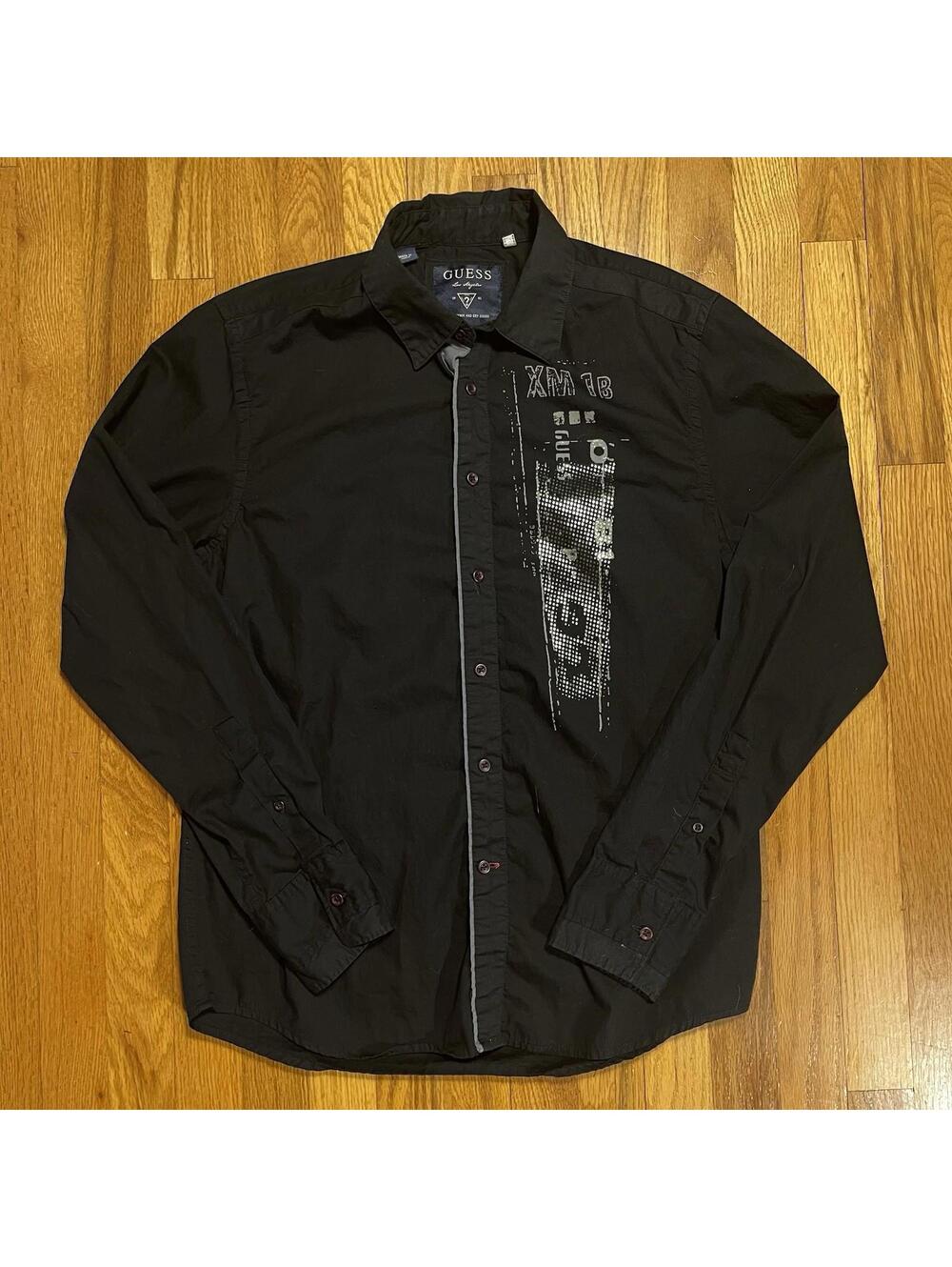 y2k Guess Double Sided Metallic Print Longsleeve ButtonUp Abstract Avant Garde M